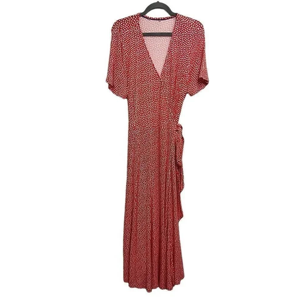 Boden Antonia Red Polka Dot Wrap Maxi Dress Size 14
